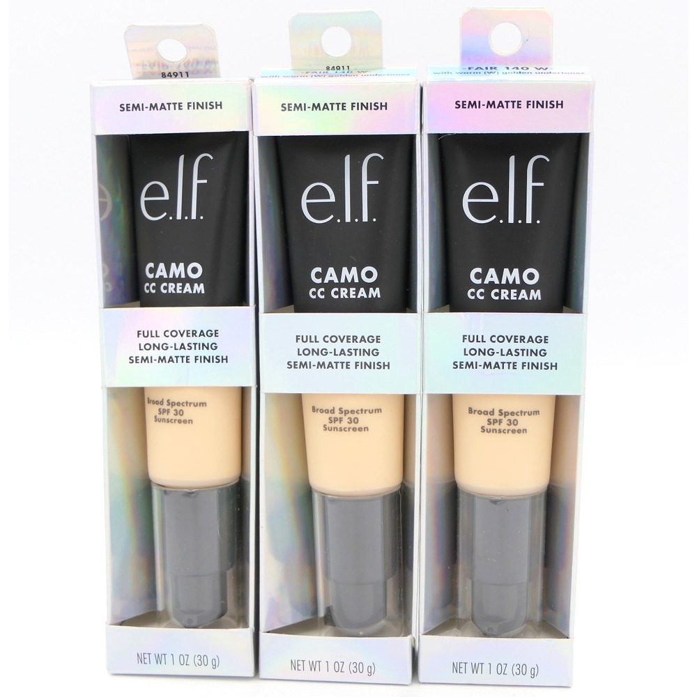 elf Camo CC Cream Fair 140 W Full Coverage Semi-Matte SPF 30 3 Pack 11/26+